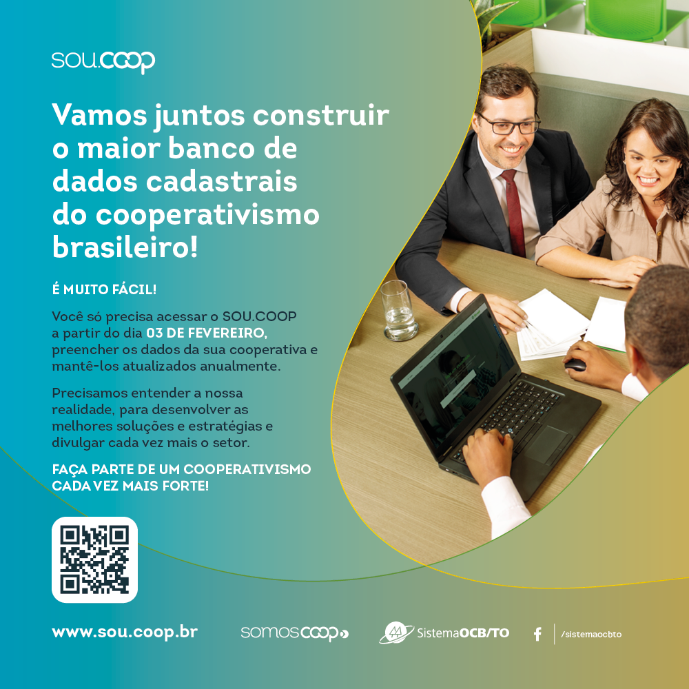 A partir do dia 3 de fevereiro as cooperativas do Tocantins já podem atualizar os seus dados no Sou.Coop